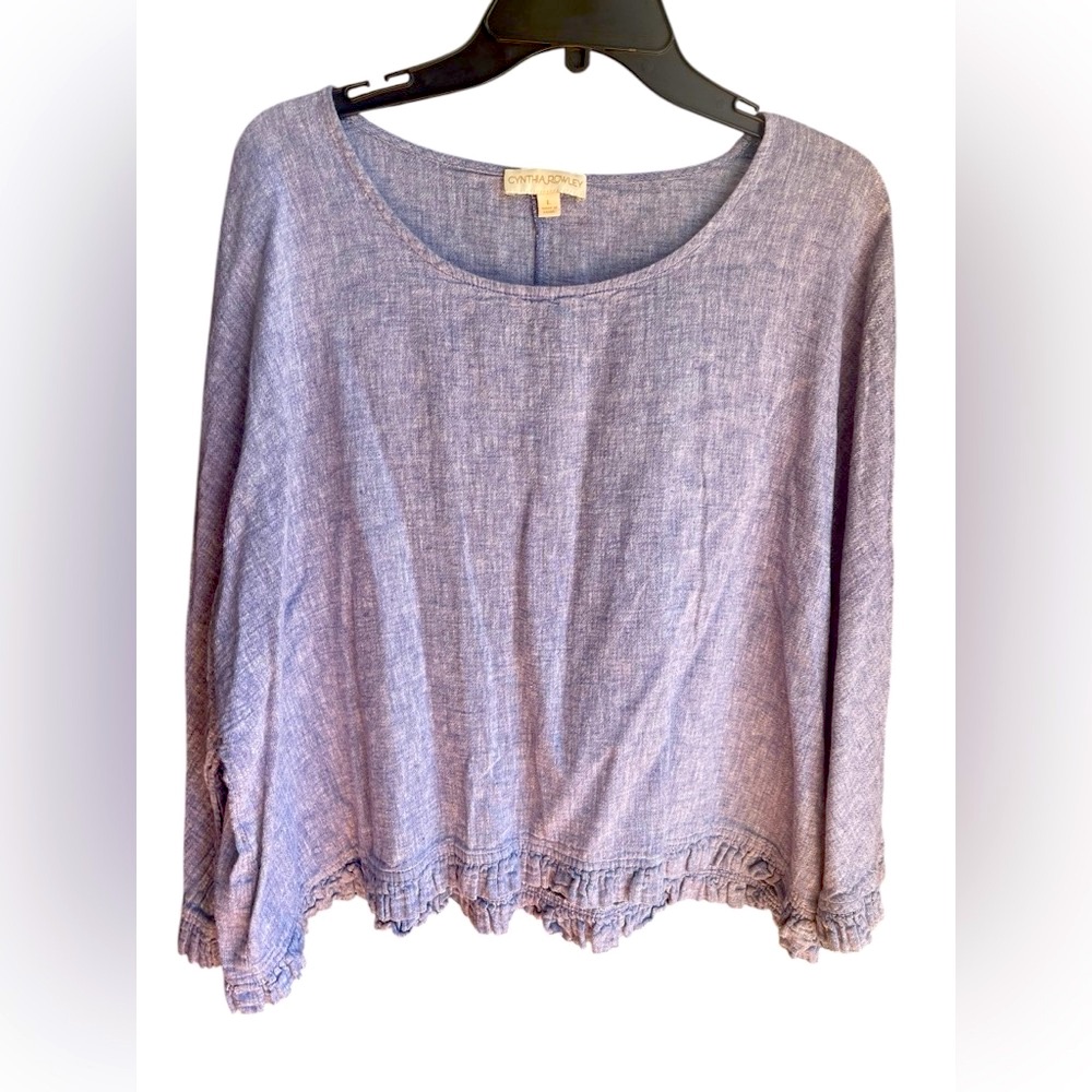 Cynthia Rowley Cotton/Linen Blue Size Large Women's Top/Blouse/Tunic/Roomy